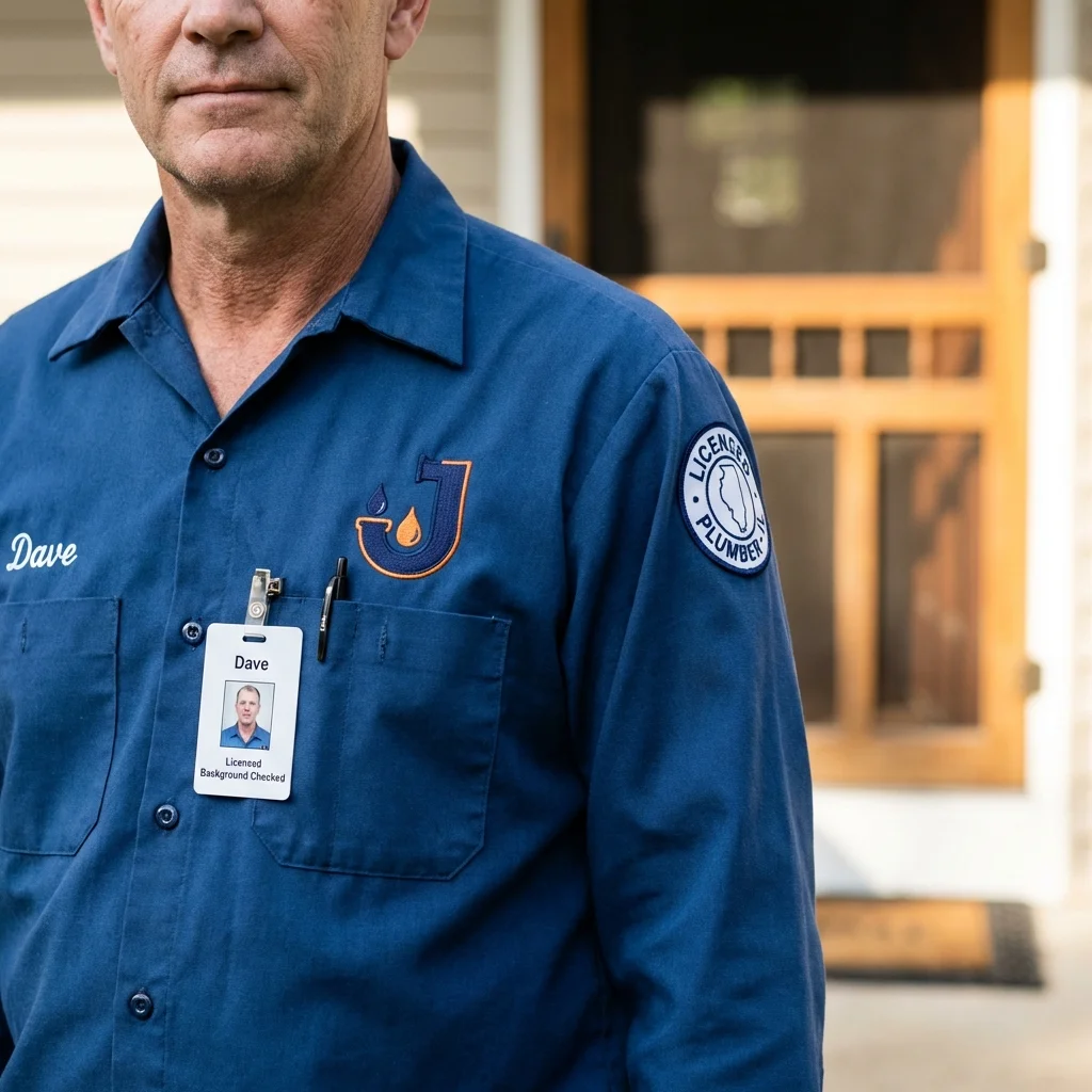 Licensed plumber showing ID badge in George, IA