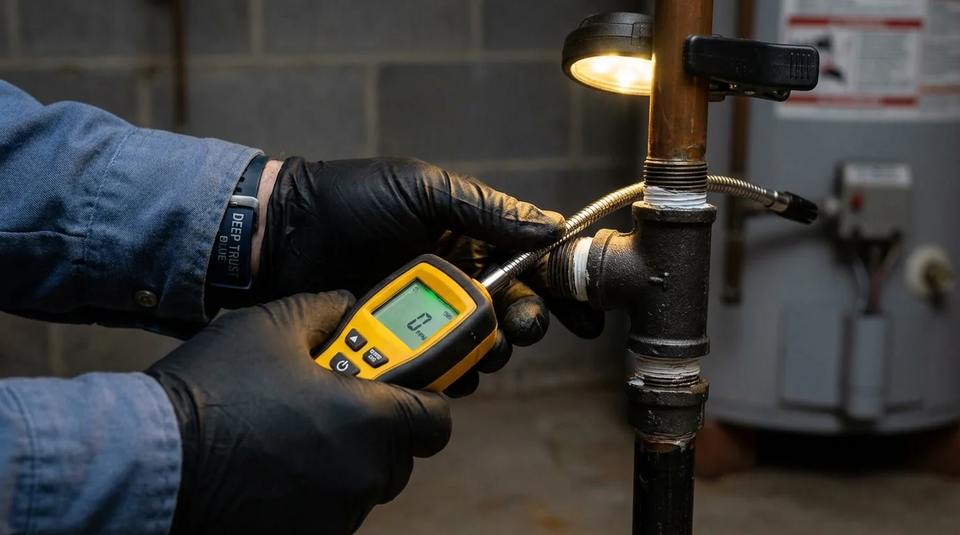 Gas leak detection with electronic sniffer by Johns Plumbing LLC in George