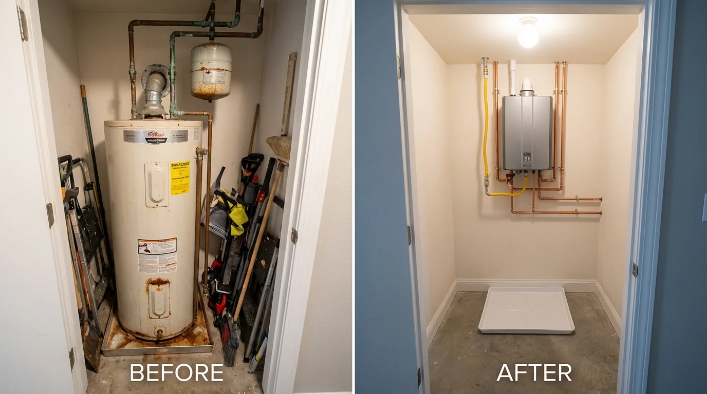 Tank water heater versus wall-mounted tankless unit comparison for George, IA homeowners