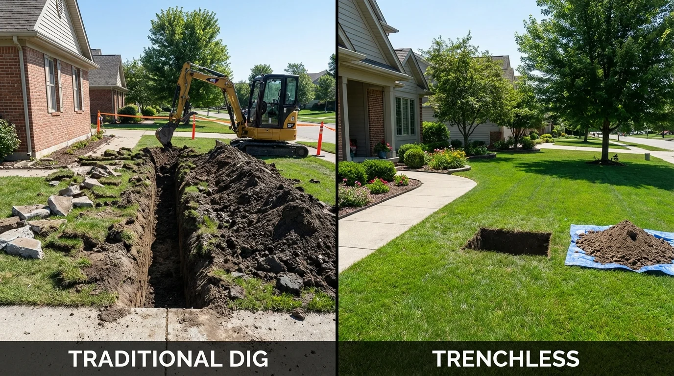 Trenchless sewer repair with minimal yard damage versus traditional excavation in George, IA